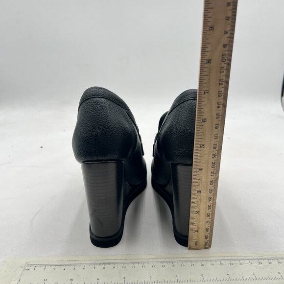 YDN Black Strappy Pumps Square Closed Toe Slip On Loafers Wedge High Heels Shoe - Picture 5 of 8